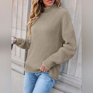 ZESICA | Textured Mock Neck Sweater in Sage Green